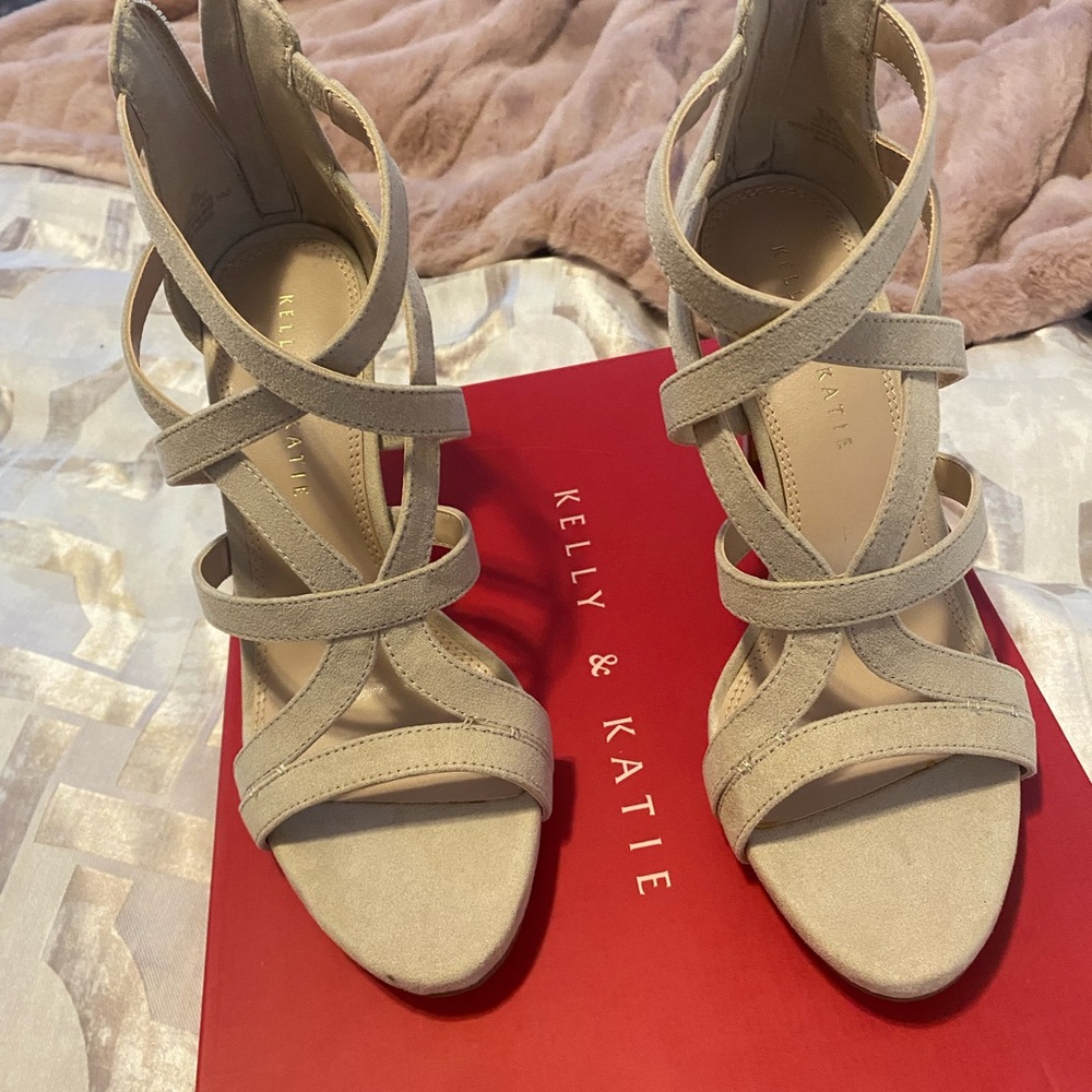 Beige Faux suede strapy sandals, NWT